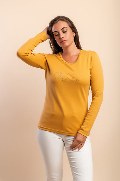 Top a maniche lunghe in cotone, giallo