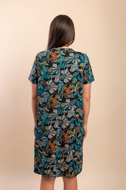 Abito midi con stampa, multicolore