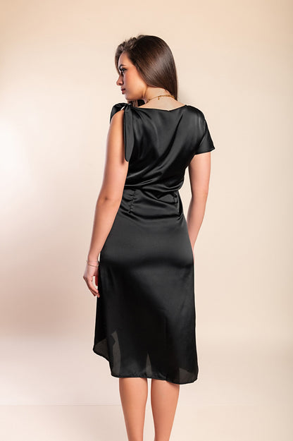 Abito midi elegante con dettagli arricciati, verde
