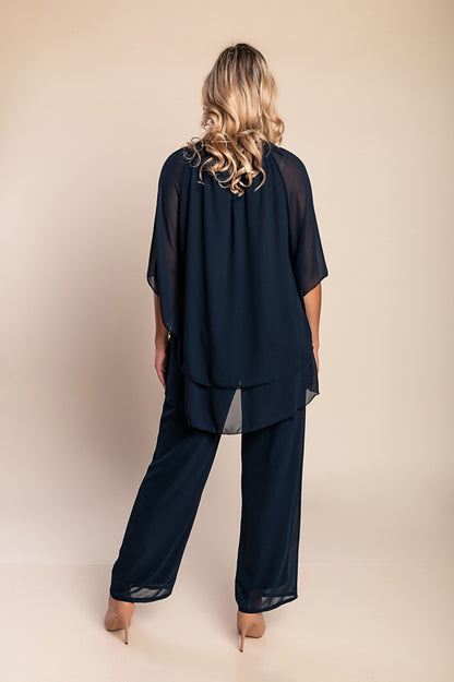 Elegante set tunica e pantaloni lunghi, blu scuro
