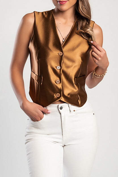 Gilet elegante con bottoni, nero