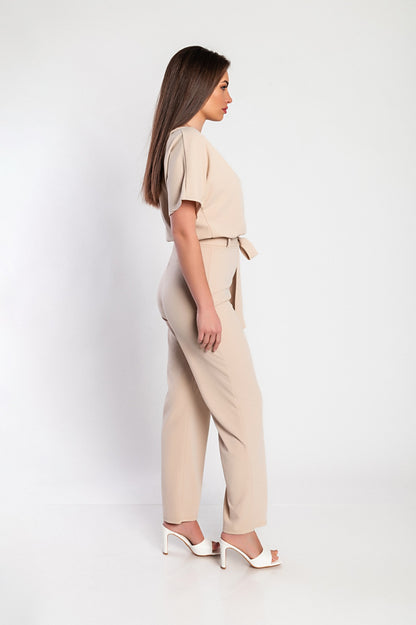 Tuta fashion con pantaloni lunghi ampi e maniche corte  Nelia, albicocca