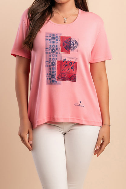 T-shirt in cotone con stampa, rosa