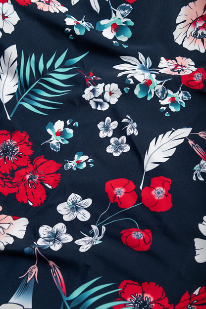 Costume da bagno taglie forti con stampa floreale, blu scuro