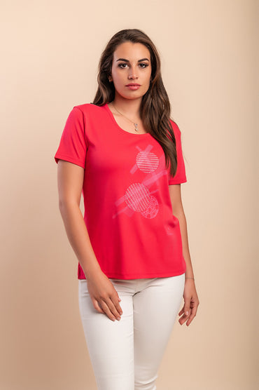 T-shirt in cotone con dettaglio decorativo, rosa