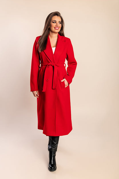 Elegante cappotto lungo con bottoni, color cammello