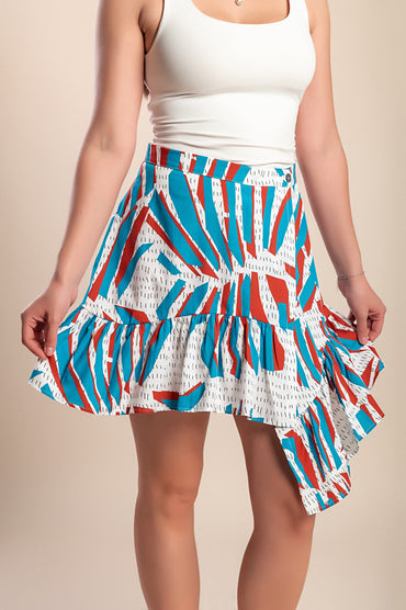Minigonna in cotone stampato, blu