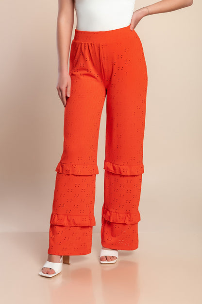 Pantaloni lunghi a vita alta, arancioni