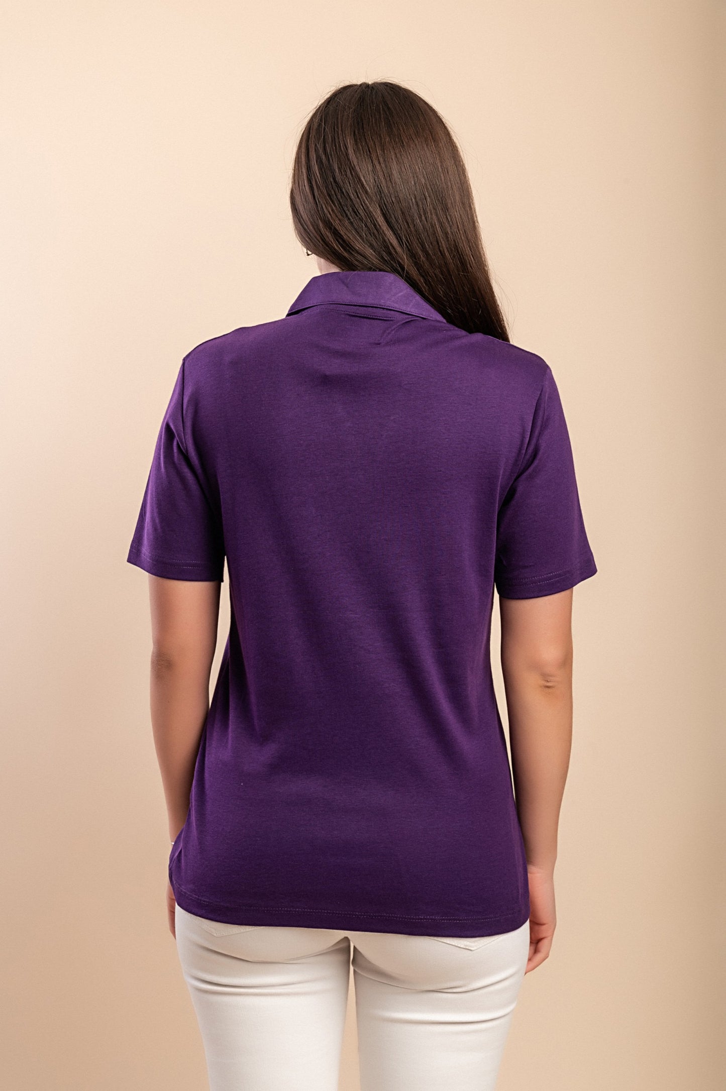 T-shirt in cotone con colletto, viola
