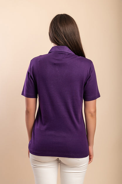 T-shirt in cotone con colletto, viola
