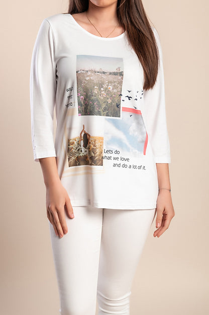 Top stampato taglie forti, bianco