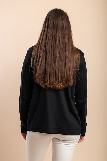 Felpa con zip in cotone, nera