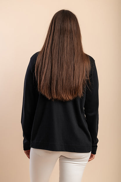 Felpa con zip in cotone, nera