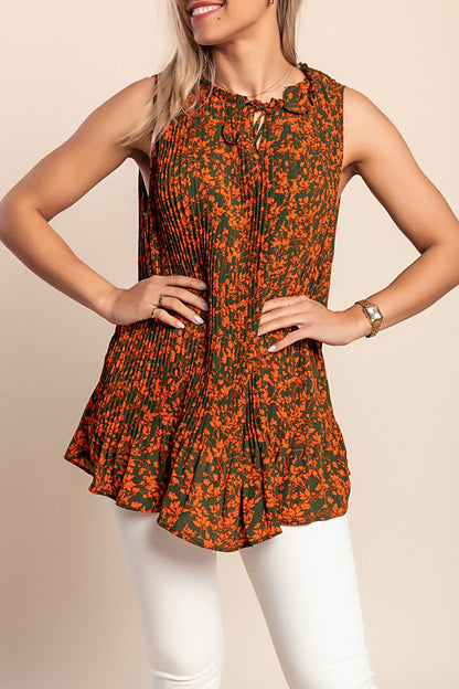 Camicetta plissettata taglie forti con stampa, arancione