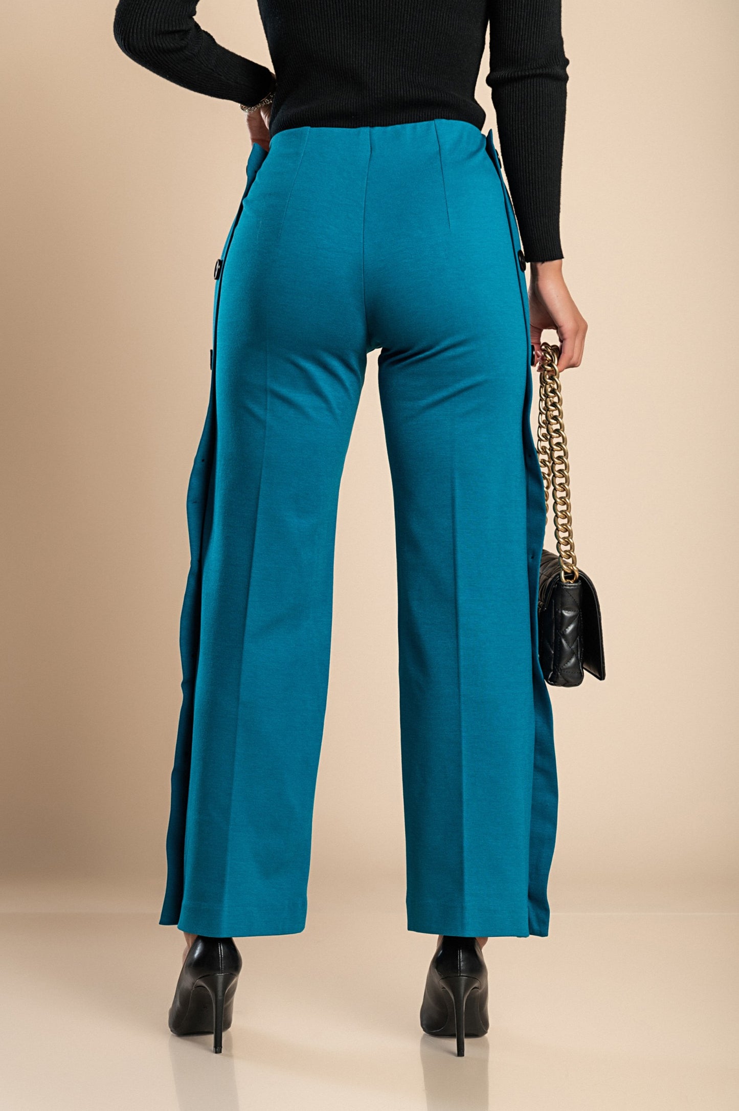 Pantaloni eleganti con bottoni, petrolio