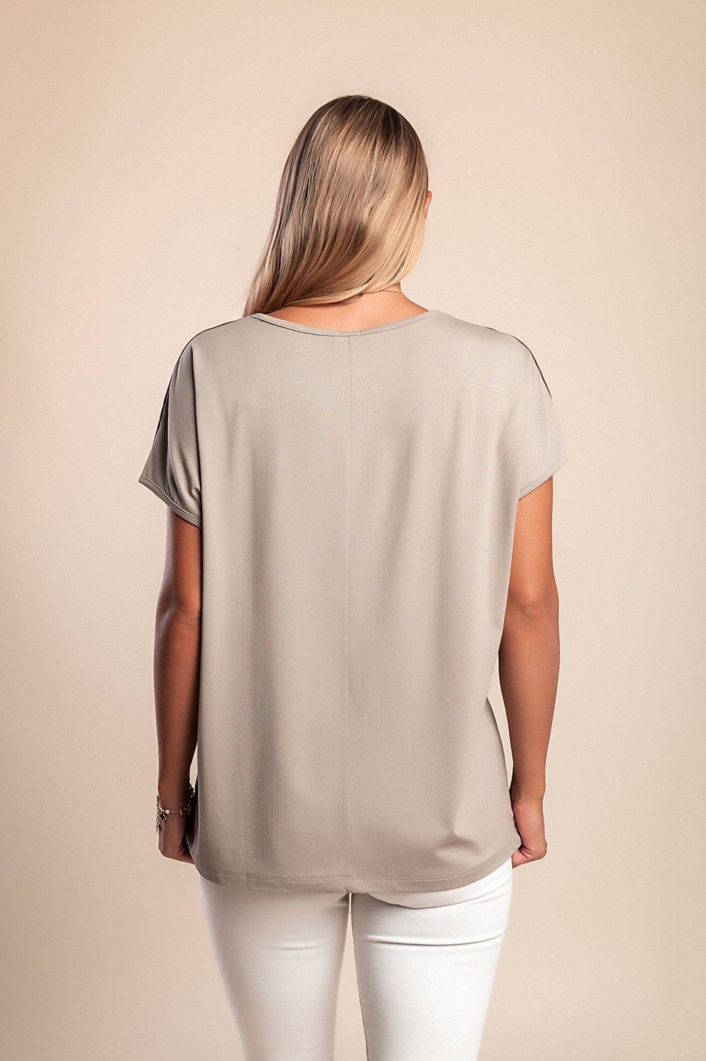 Maglietta con scollo rotondo, beige