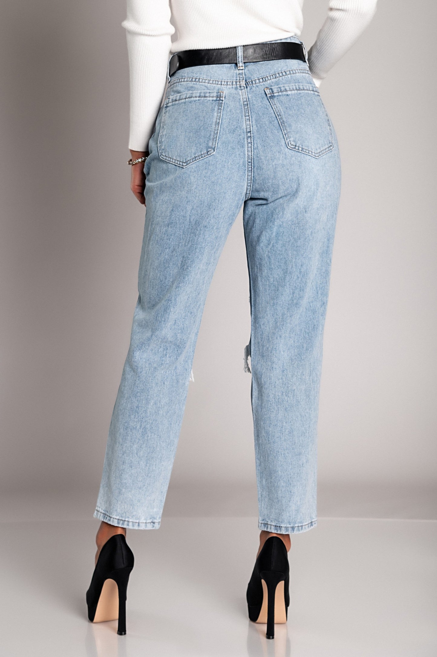 Jeans dritti strappati  Volenta, azzurro