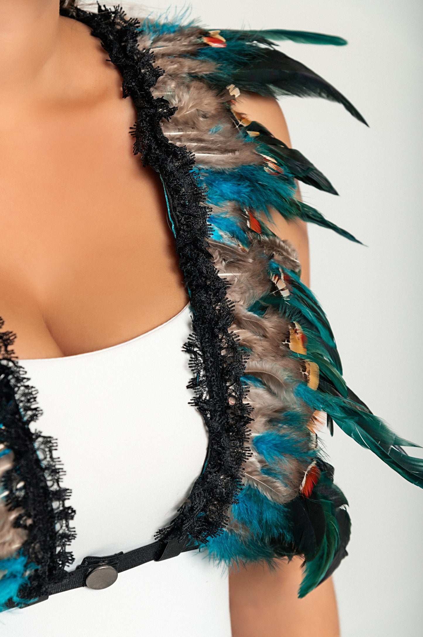 Cintura a bretella - Reggiseno realizzato con spalline elastiche con piume, ART2289, multicolor