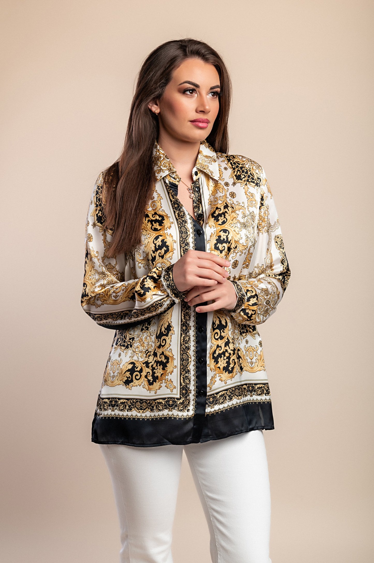 Camicetta stampata taglie forti, nera