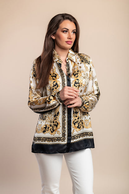 Camicetta stampata taglie forti, nera