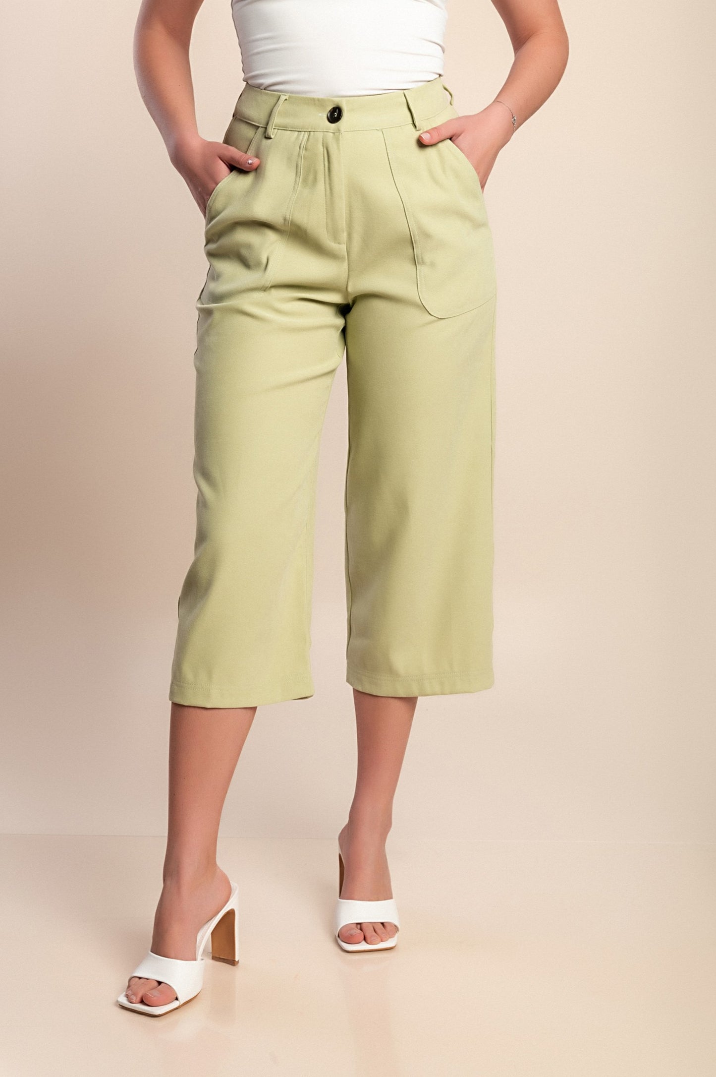 Pantaloni capri taglie forti, verde chiaro