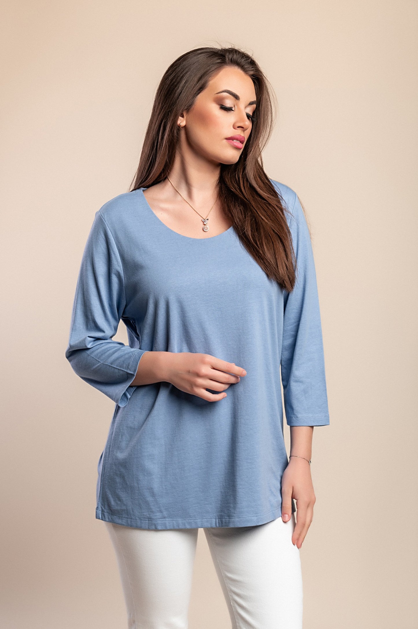 Top a maniche 3/4 taglie forti, azzurro