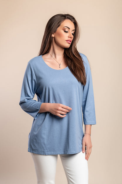 Top a maniche 3/4 taglie forti, azzurro