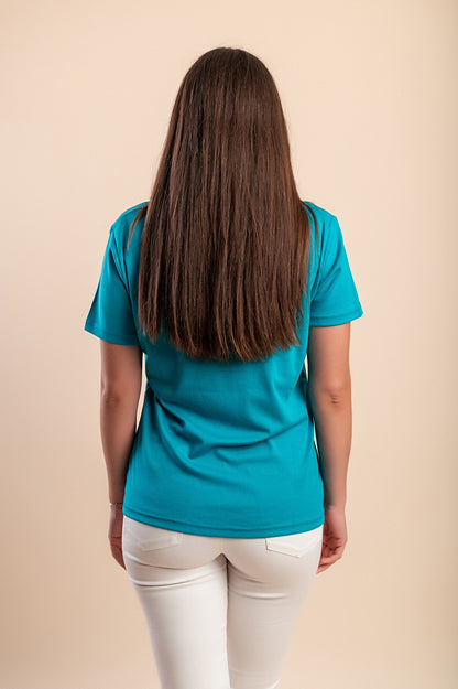 T-shirt in cotone con stampa, turchese