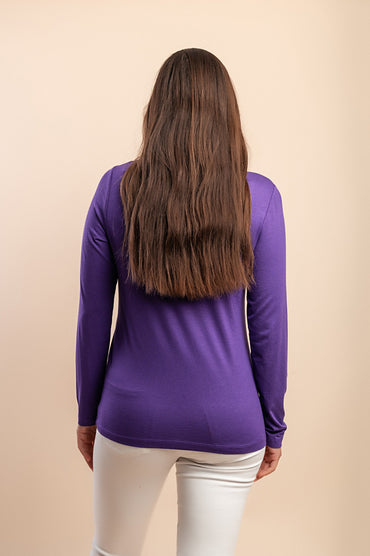 Camicia in viscosa taglia forte con collo alto, viola