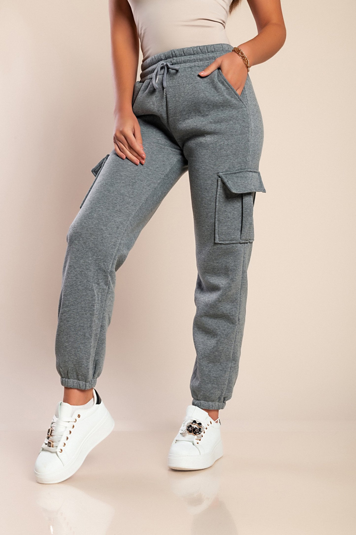Pantaloni sportivi termici con tasche, grigio