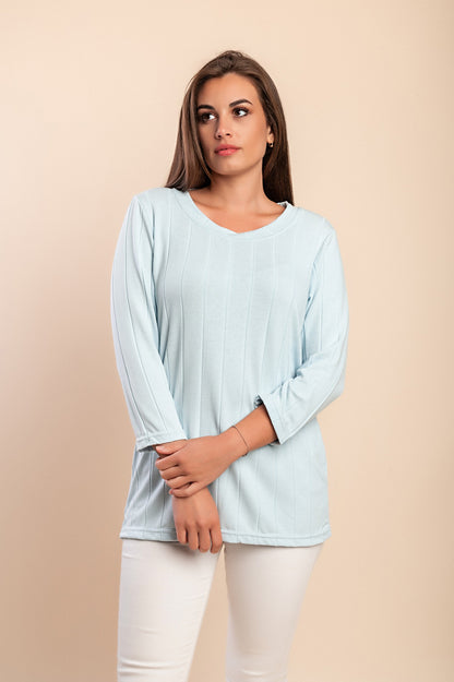 Top taglie forti con maniche a 3/4, azzurro