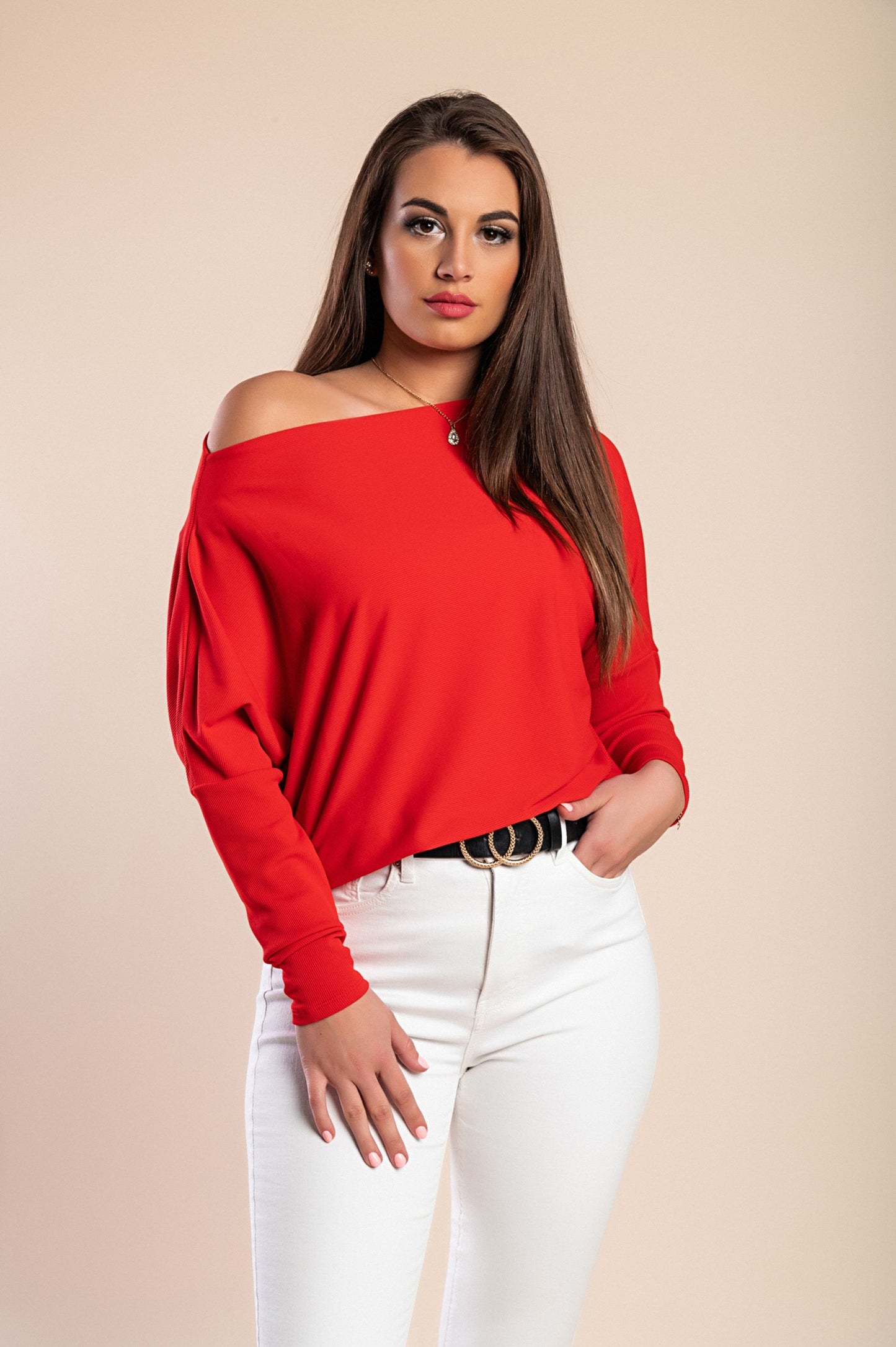 MAGLIETTA OVERSIZE CON SCOLLO A BARCA E MANICHE AMPIE DANICA, GRIGIO