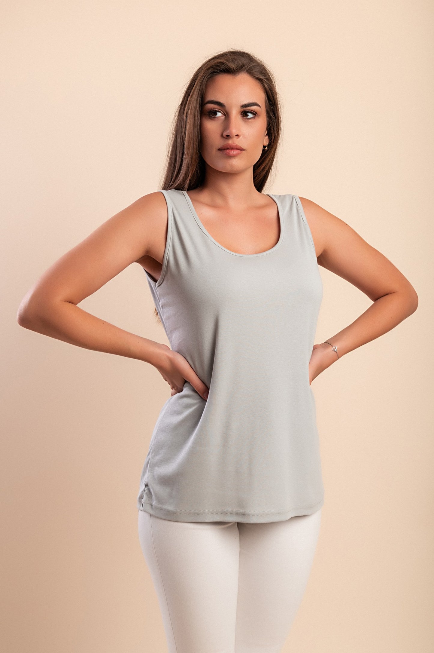 Top senza maniche in cotone, beige