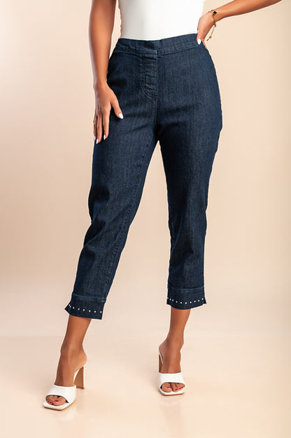 Jeans con rivetti decorativi, blu scuro