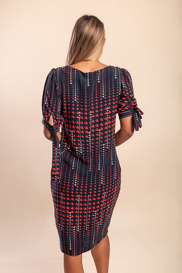Abito midi con stampa, blu scuro