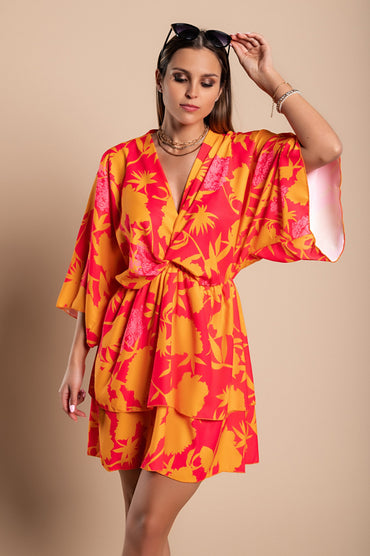 Elegante mini abito con stampa Amasena, arancio