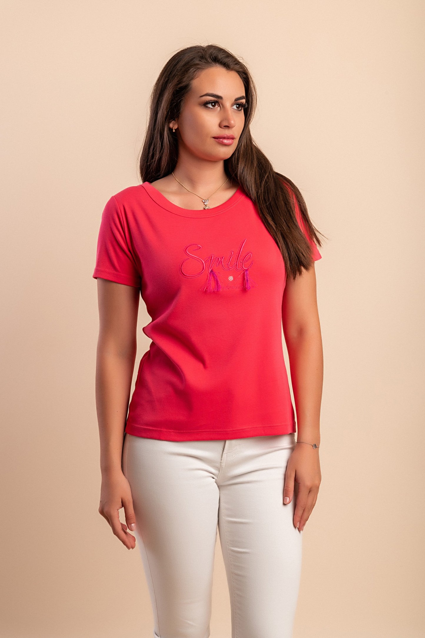 T-shirt in cotone con scollo rotondo, turchese