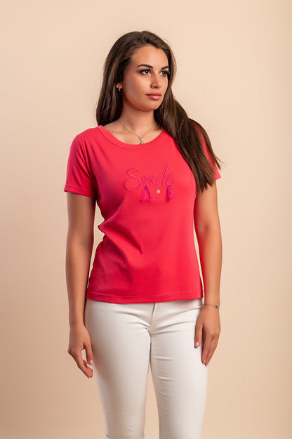 T-shirt in cotone con scollo rotondo, turchese