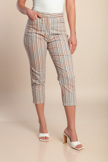 Pantaloni capri taglie forti con stampa a righe, arancioni
