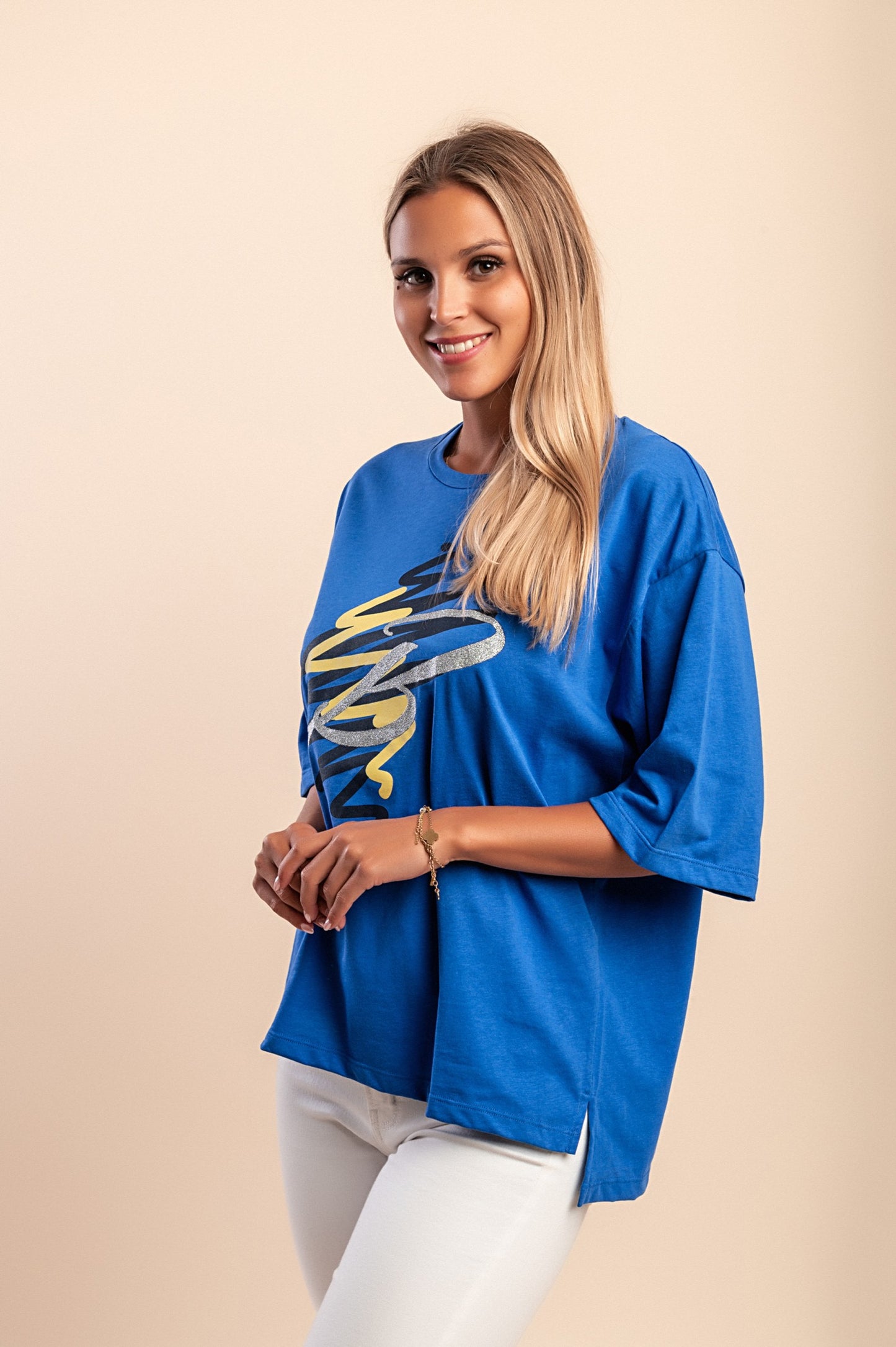 T-shirt in cotone con stampa, blu reale