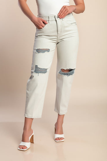 Jeans taglie forti con spacchi, grigio chiaro