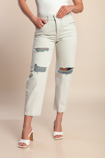 Jeans taglie forti con spacchi, grigio chiaro