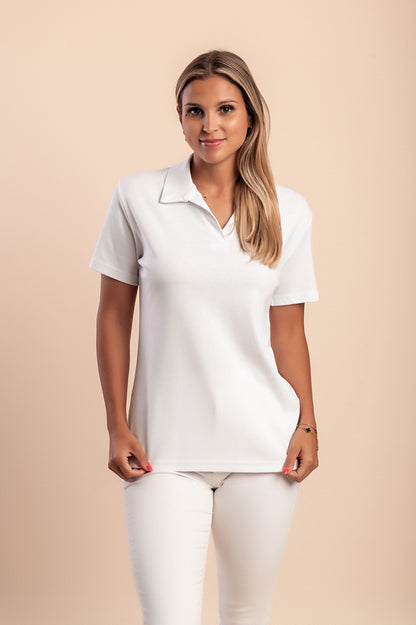 T-shirt in cotone con colletto, grigia