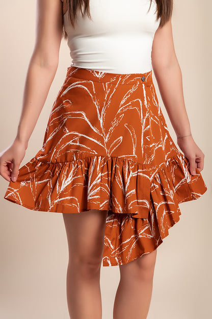 Minigonna in cotone stampato, marrone