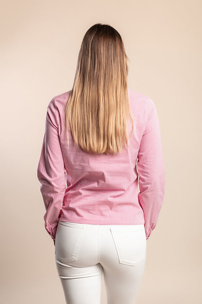 Maglietta taglie forti con stampa a righe, rosa