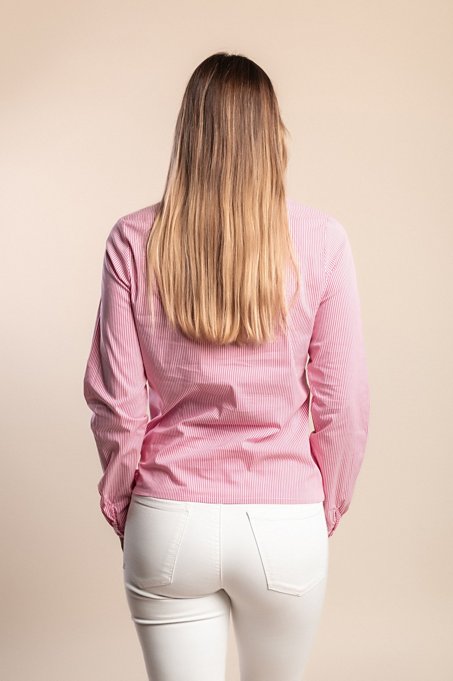 Maglietta taglie forti con stampa a righe, rosa