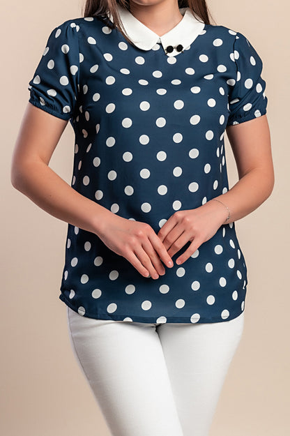 Top con stampa a pois, blu scuro