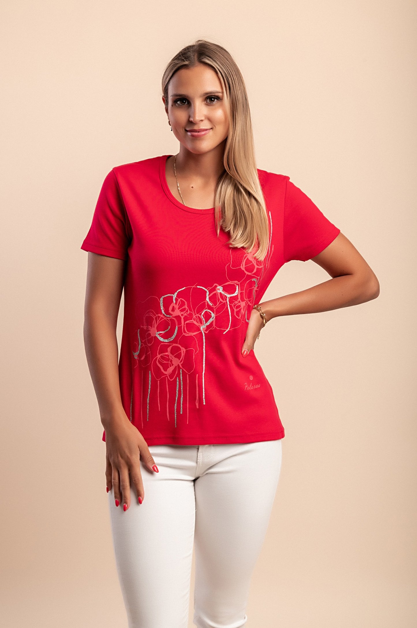 T-shirt in cotone con stampa, rossa