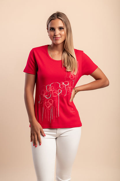 T-shirt in cotone con stampa, rossa