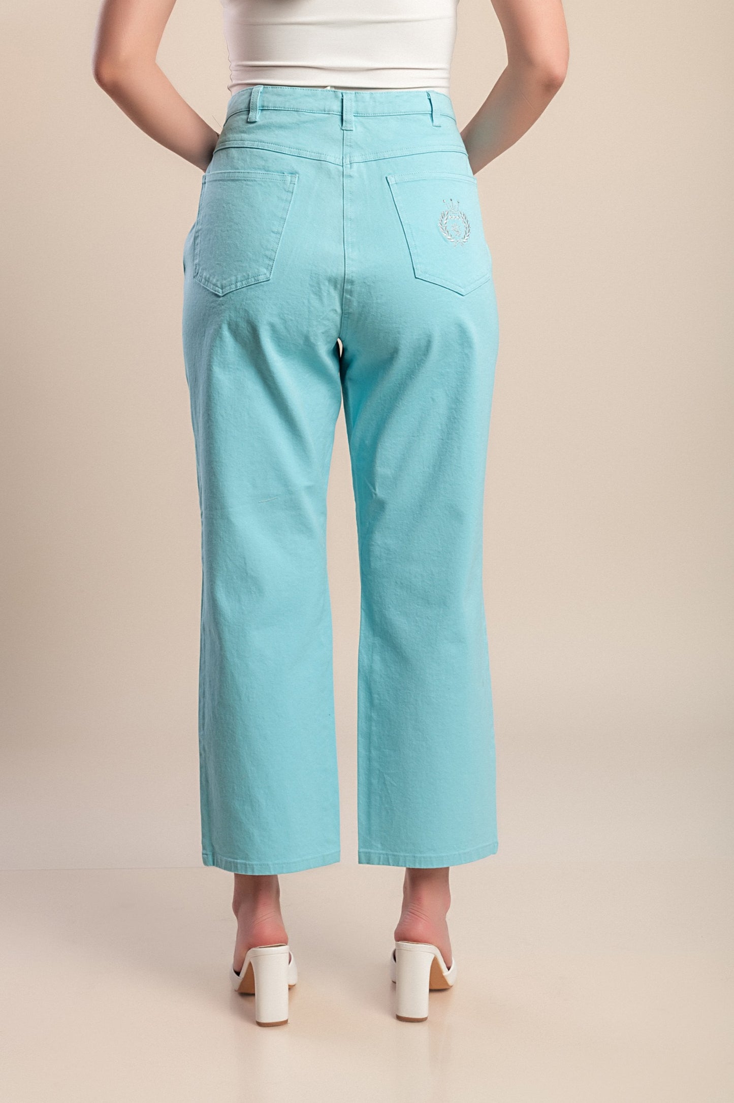 Pantaloni in cotone taglie forti, azzurri